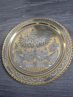 Jerusalem Brass And Silver Decorative Wall Tray with Dove Motif